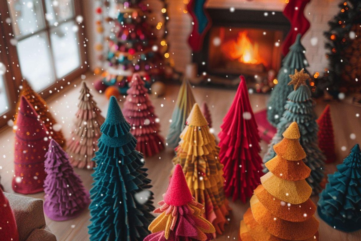 Décoration de Noël : créez de magnifiques sapins de Noël feutrés multicolores !